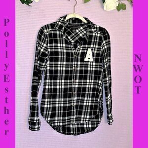 NWOT Polly & Esther 100% Cotton Letter A Button Down Boyfriend Long Slee…